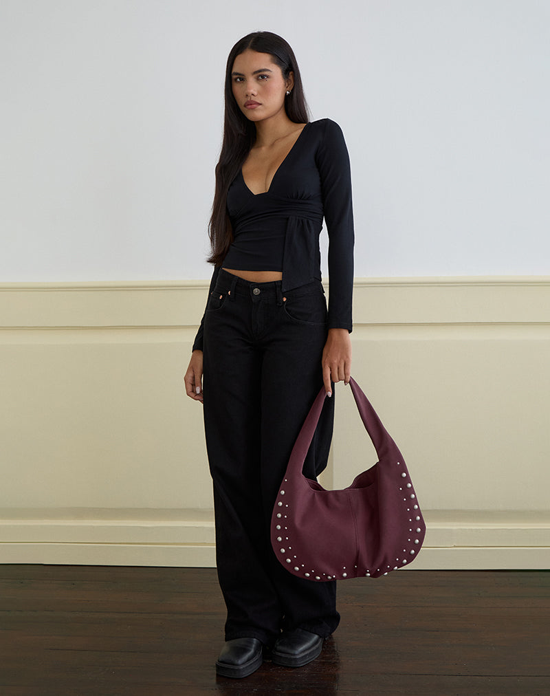Sac souple clouté en bourgogne