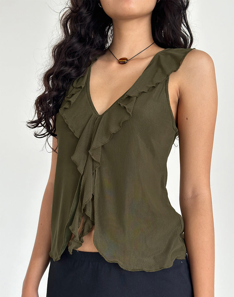 Leviosa Butterfly Top In Mesh Moss Green (Top papillon en maille)