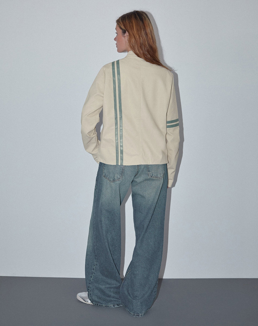 Veste Lewis en PU crème à rayures bleues