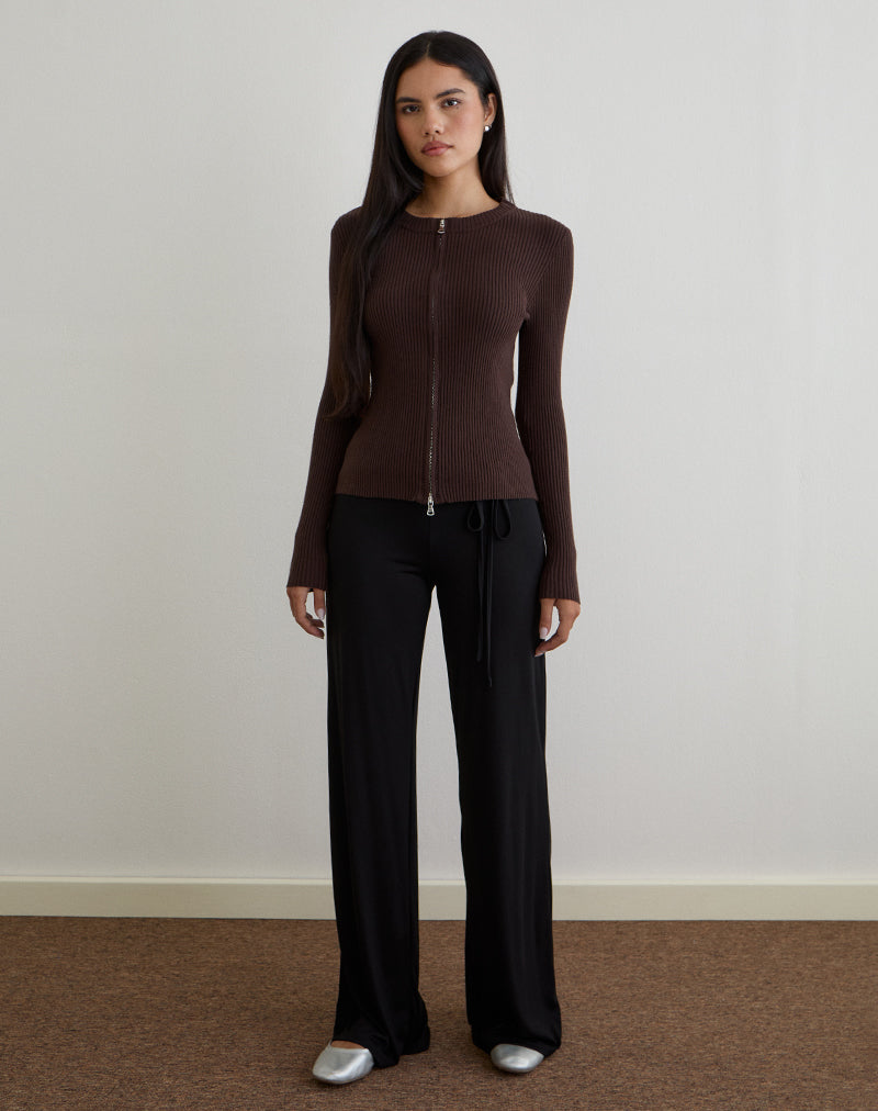 Liano Cardigan zippé en tricot côtelé marron