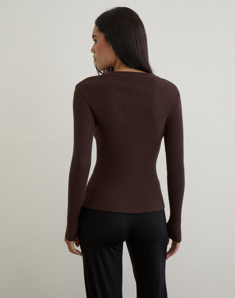 Image de Liano Cardigan zippé en tricot côtelé Marron