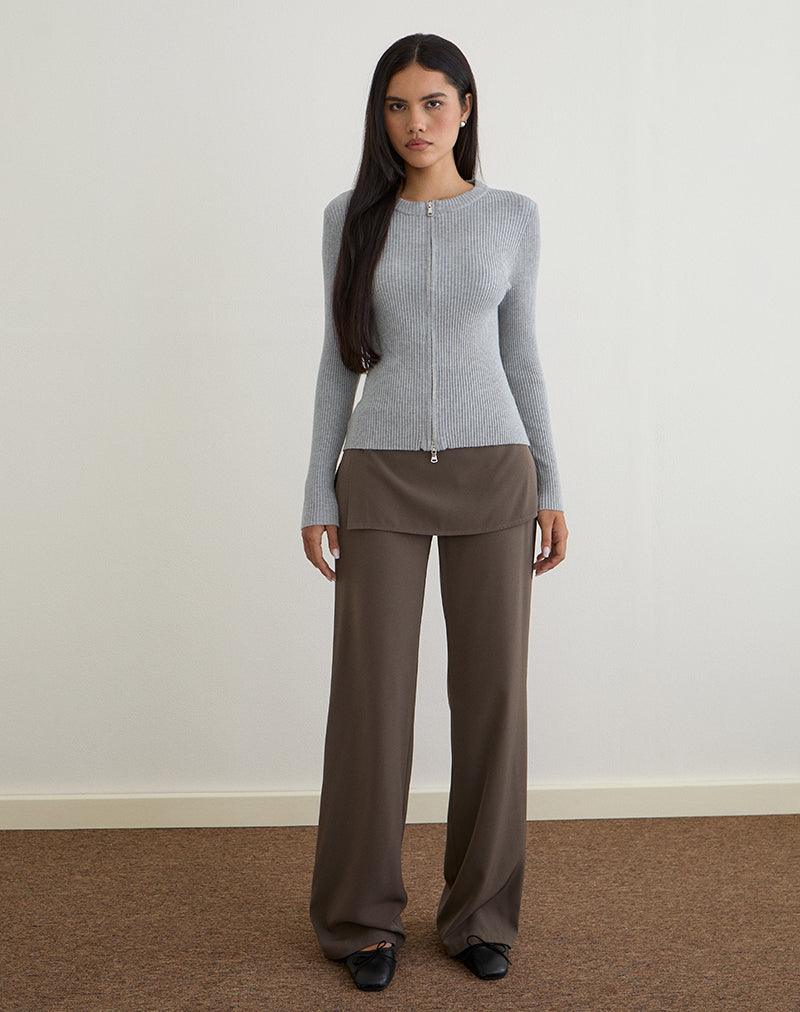 Image de Liano Cardigan zippé en tricot côtelé Gris
