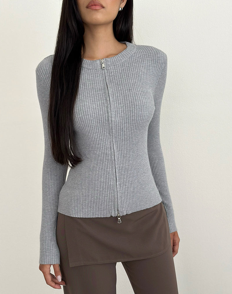 Image de Liano Cardigan zippé en tricot côtelé Gris