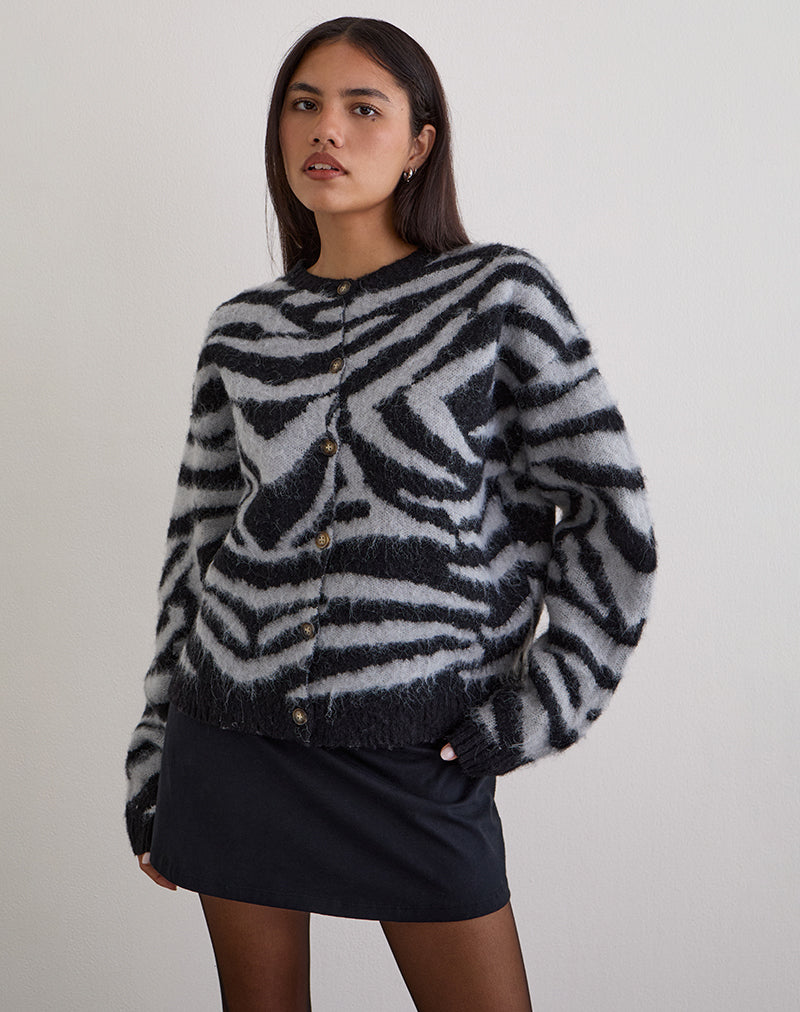 Cardigan Liliana en tricot Big Zebra noir et gris