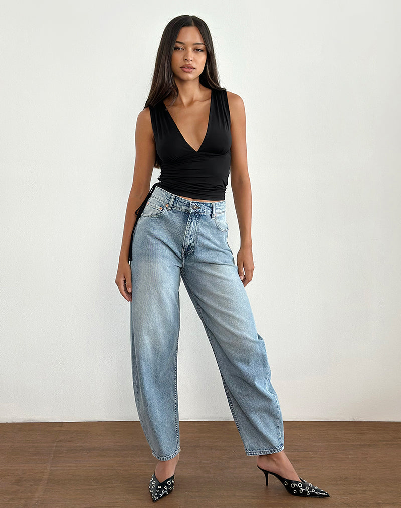 Lindka Plunge Assymetric Top in Slinky Black (Top assymétrique plongeant)