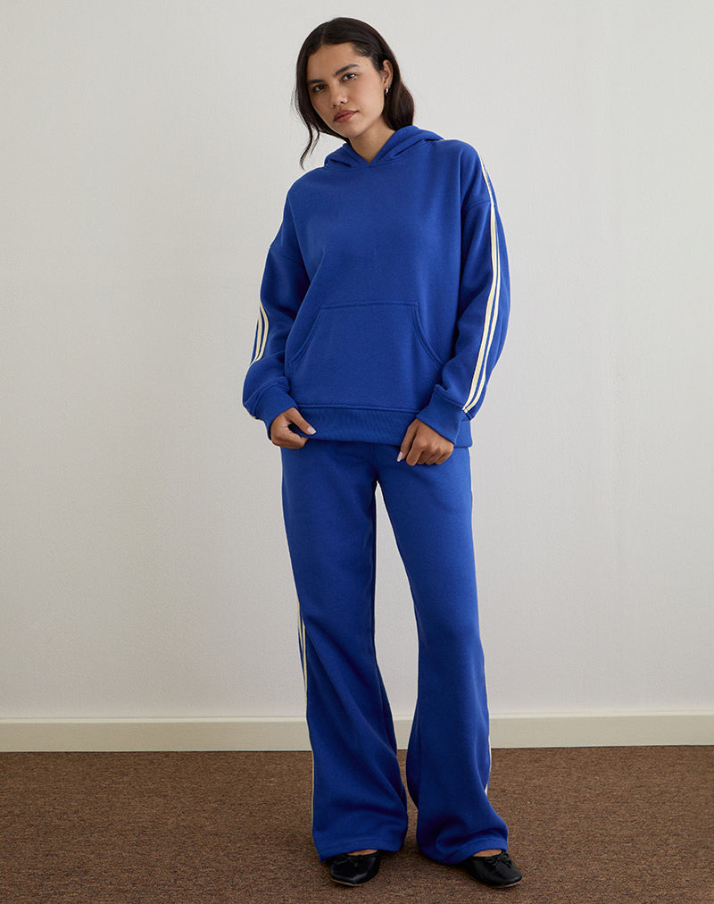 Sweat à capuche Lingwu en bleu cobalt et reliure babeurre