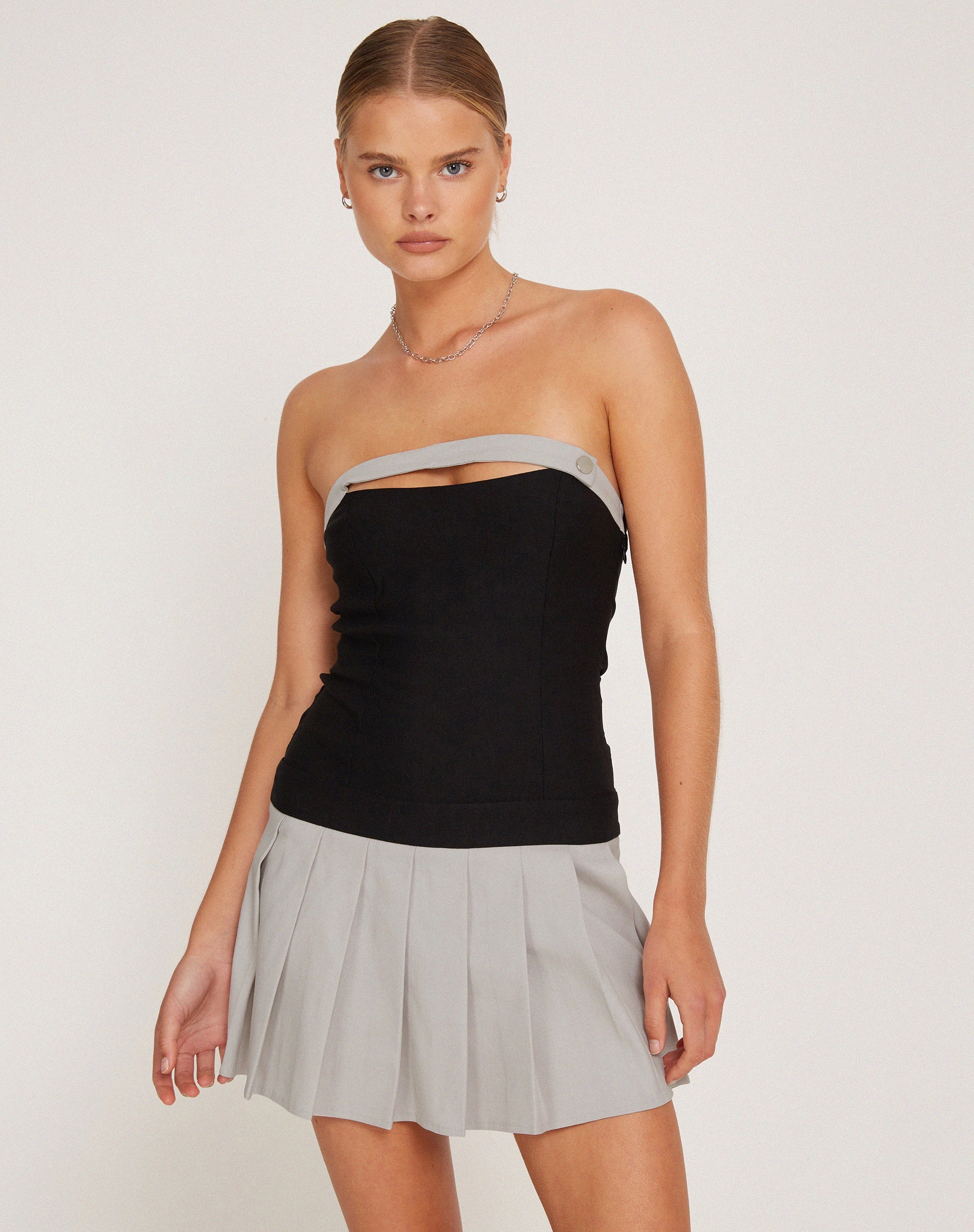 Image of Lisma Bandeau Cut-out Mini Dress in Tailoring Grey and Black