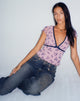 Livi Mesh Top in Pink and Navy Botanist Flocking (Top en maille Livi avec flocage botaniste rose et bleu marine)