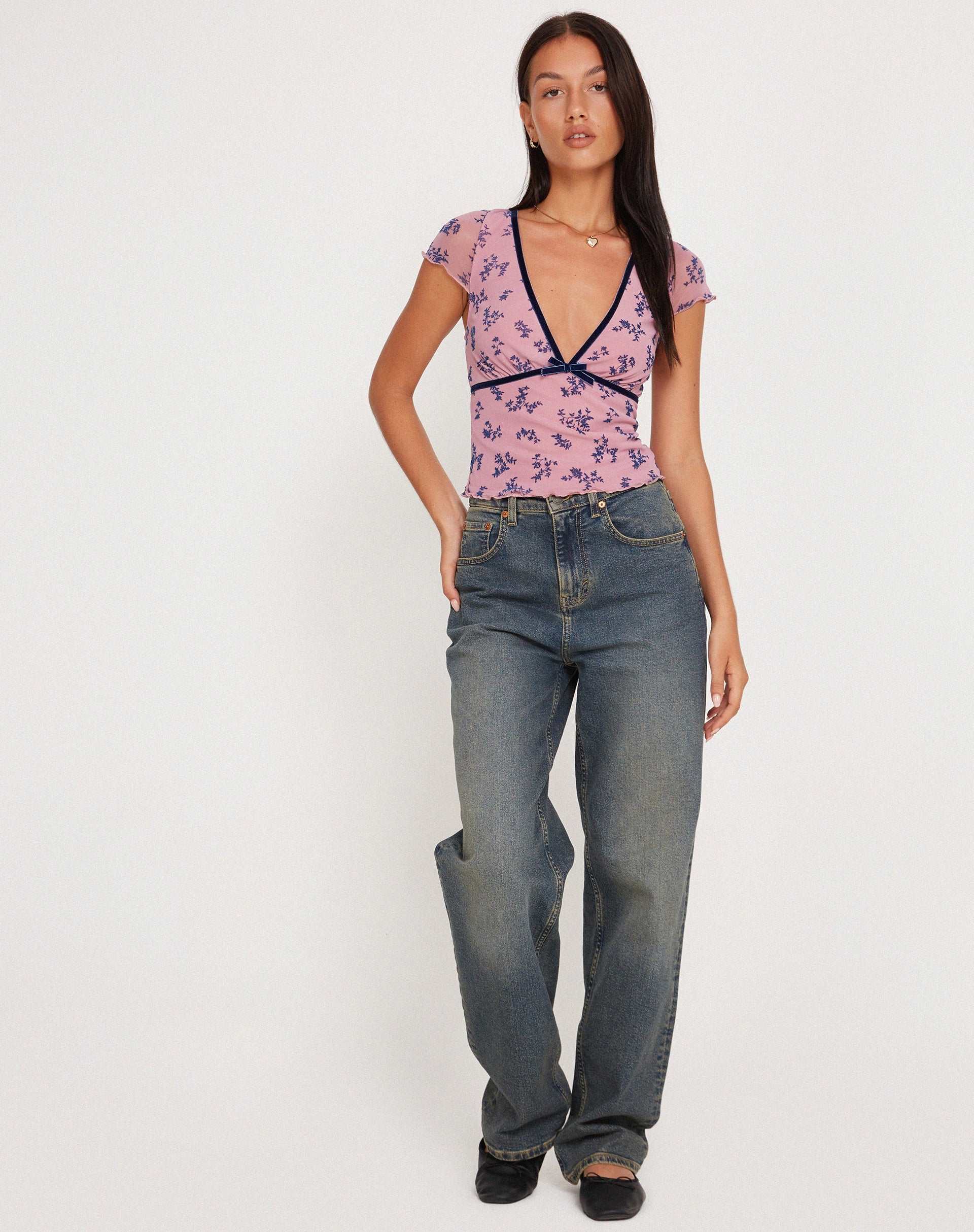 Image de Livi Mesh Top in Pink and Navy Botanist Flocking