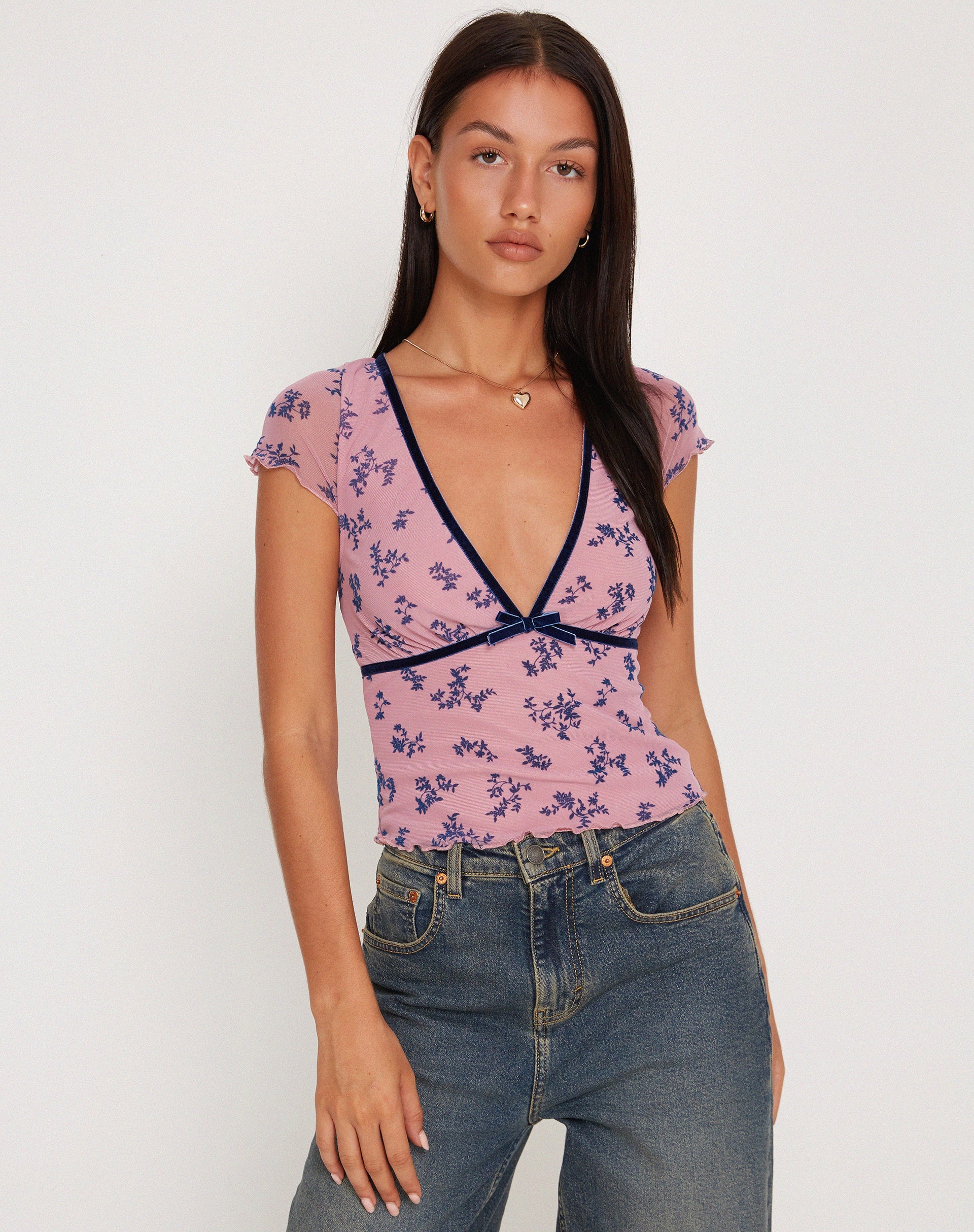 Image de Livi Mesh Top in Pink and Navy Botanist Flocking