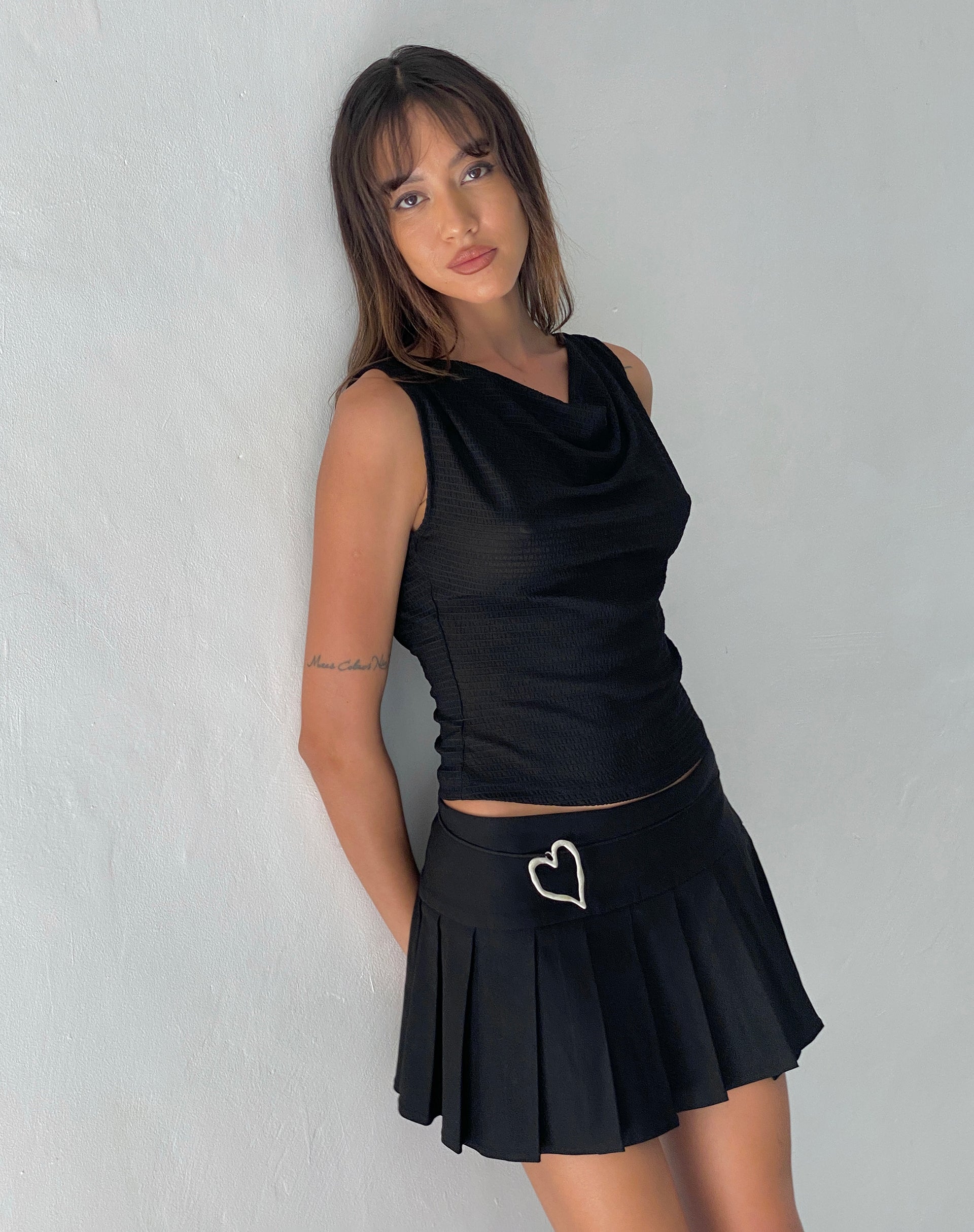 Image de Lizette Cowl Open Back Top in Textured Black