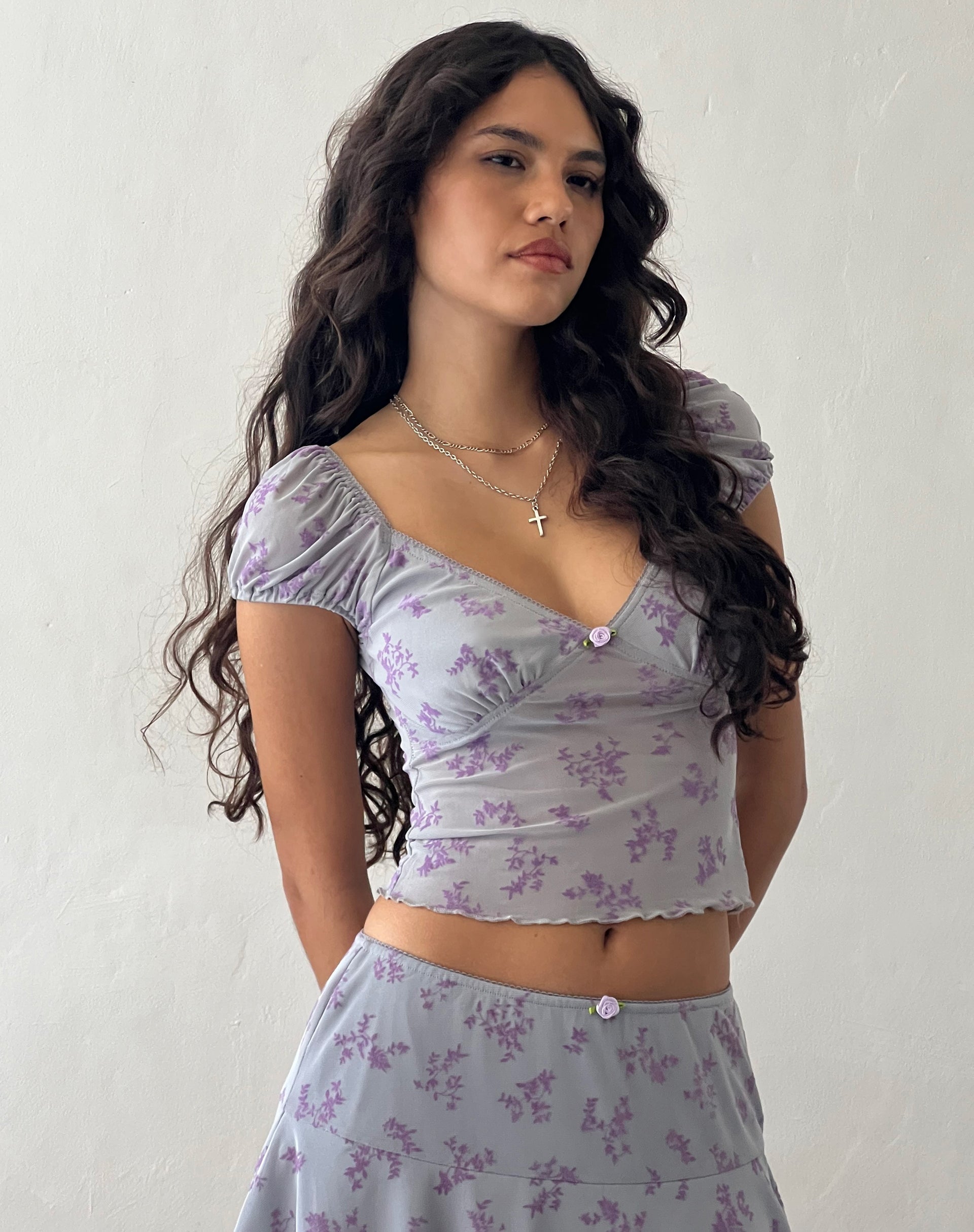 Image de Lorenne Sweetheart Mesh Top in Purple Botanist Flock