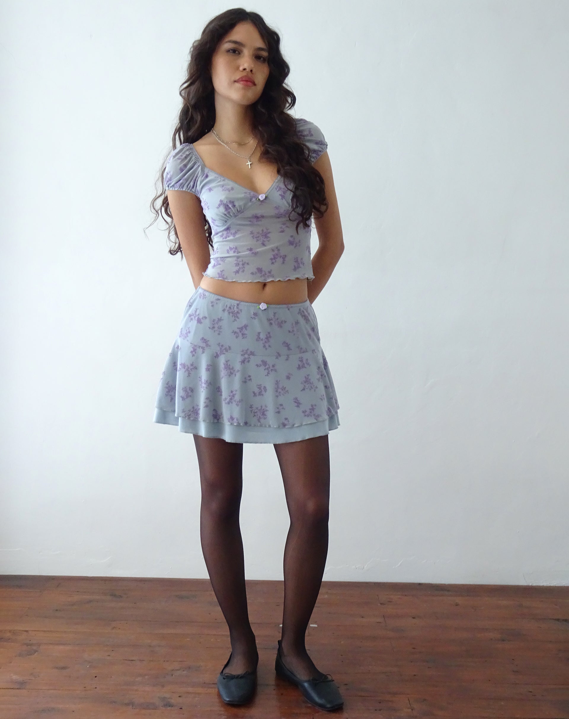 Image de Lorenne Sweetheart Mesh Top in Purple Botanist Flock