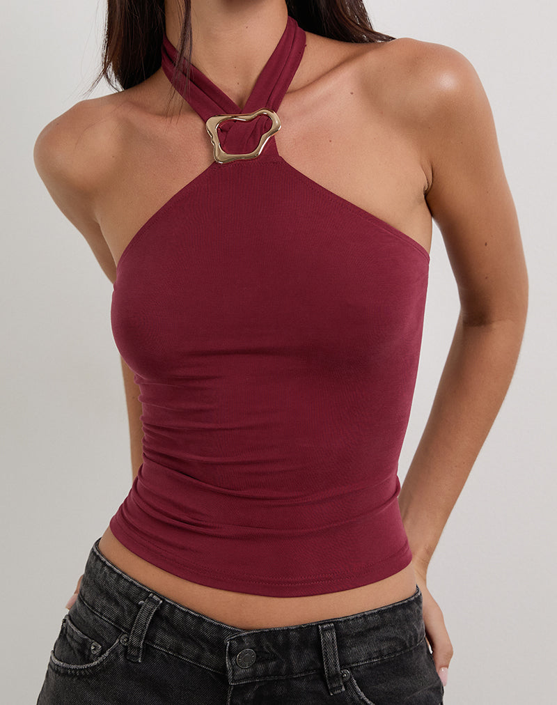 Lorie Halter Top in Cupro Dark Red