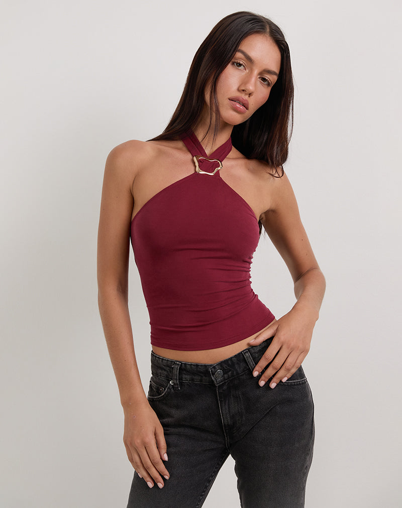 Image de Lorie Halter Top in Cupro Dark Red