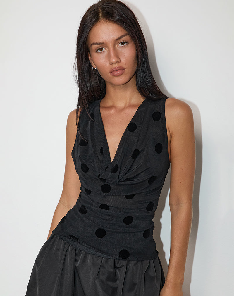 Losa Cowl Top in Big Polka Flock Black (Haut de forme)