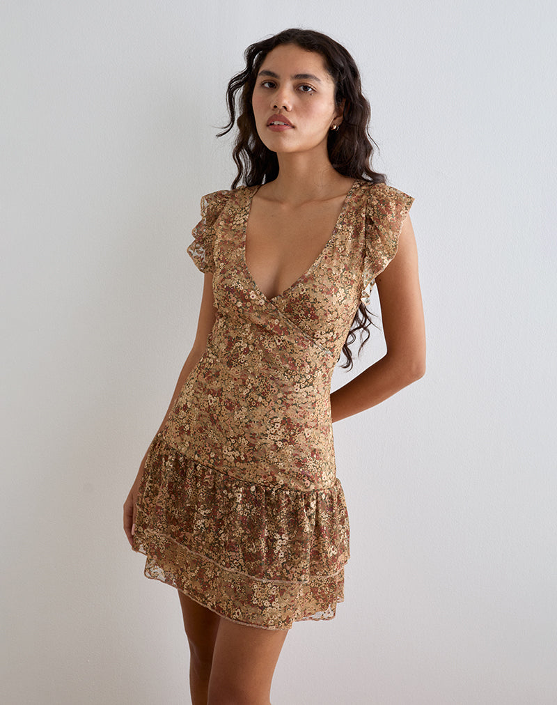 Image de Lotri Wrap Mini Dress in Cluster Floral Brown
