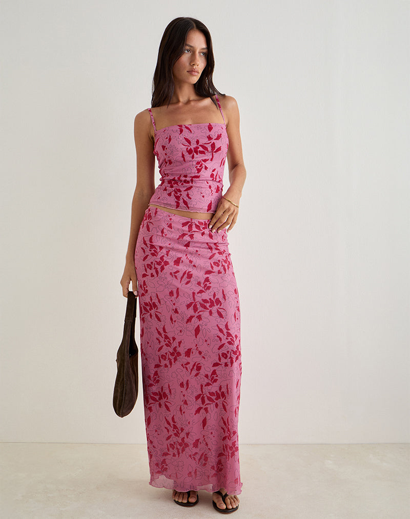 Jupe longue Alfreda, Stencil Flower Pink