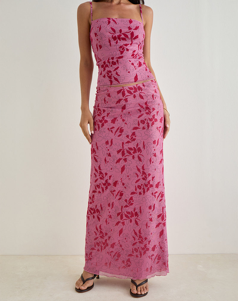 Jupe longue Alfreda, Stencil Flower Pink