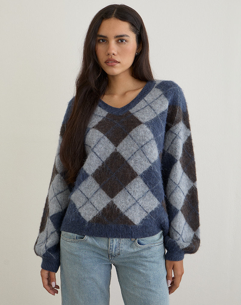 Pull Louna en tricot à carreaux argyle Navy