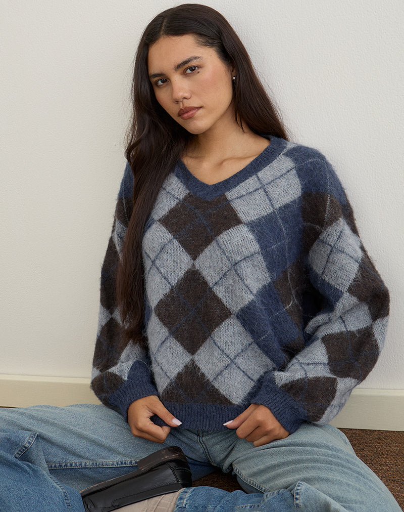 Pull Louna en tricot à carreaux argyle Navy