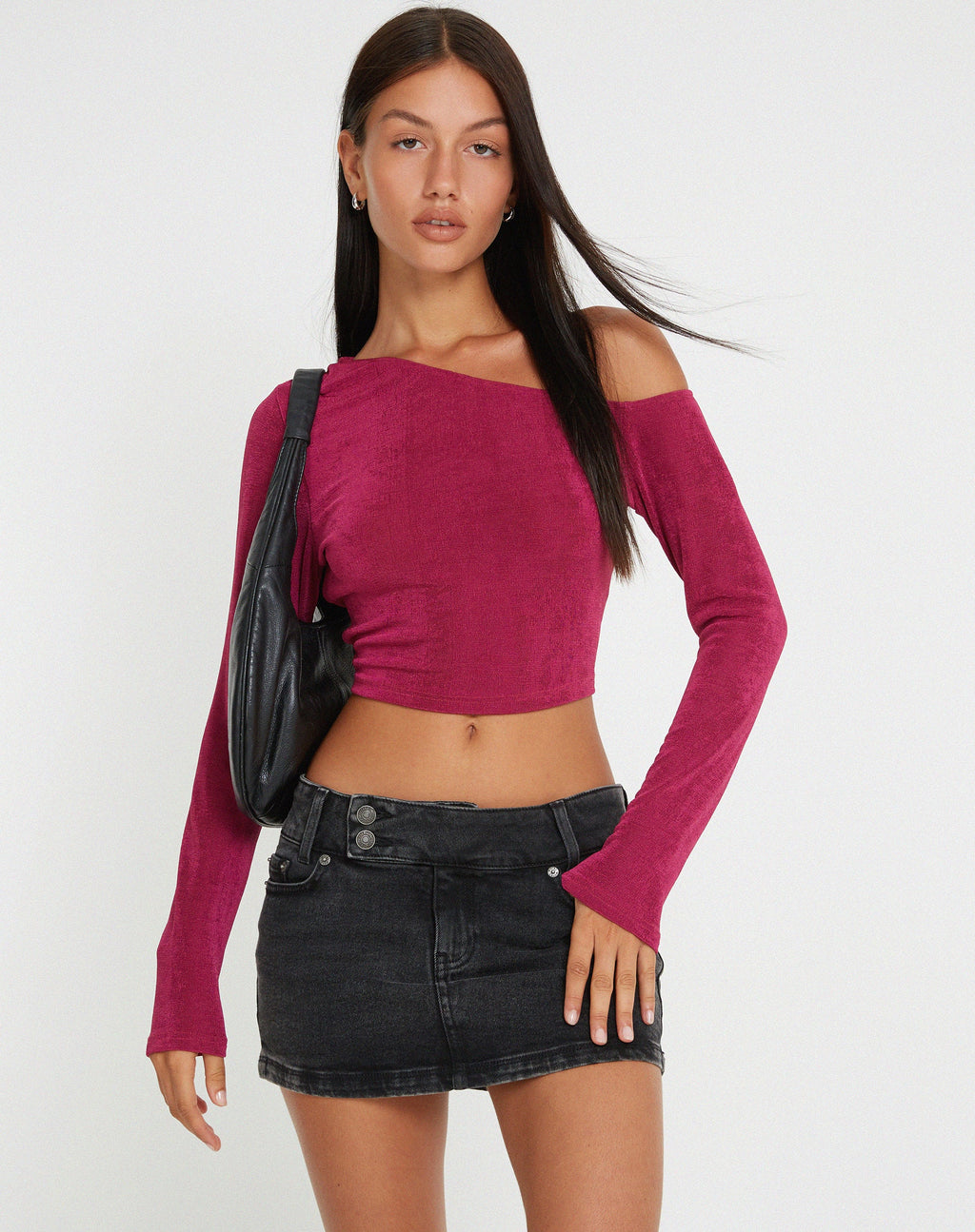 Lousa Long Sleeve Crop Top in Magenta Purple (Top court à manches longues en magenta violet)