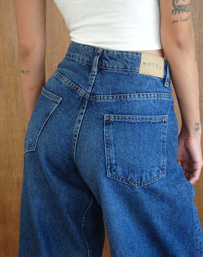 Jeans surdimensionnés à taille basse, bleu moyen Used