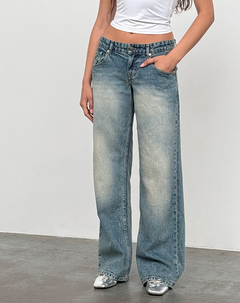 Jean parallèle à taille basse, bleu sale