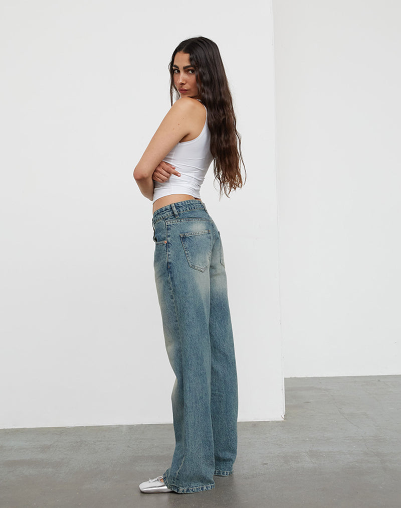 Jean parallèle à taille basse, bleu sale