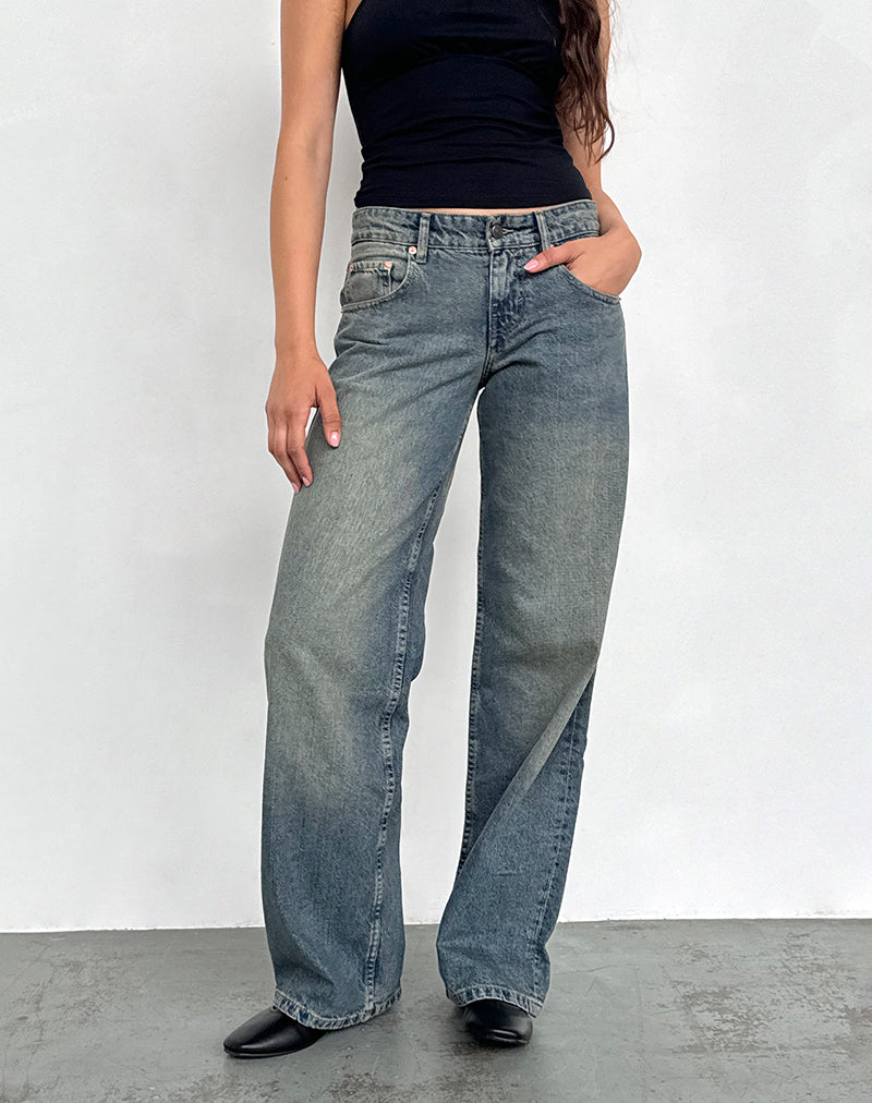 Jean parallèle taille basse, bleu vert extrême