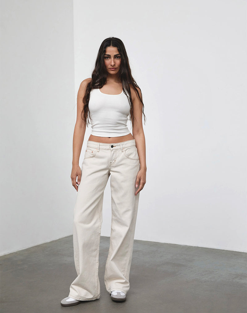 Jean parallèle taille basse, blanc cassé