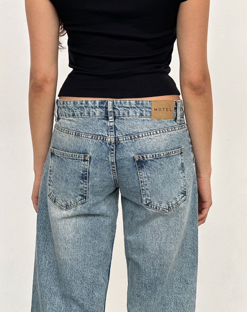 Jean parallèle à taille basse, délavé bleu vintage