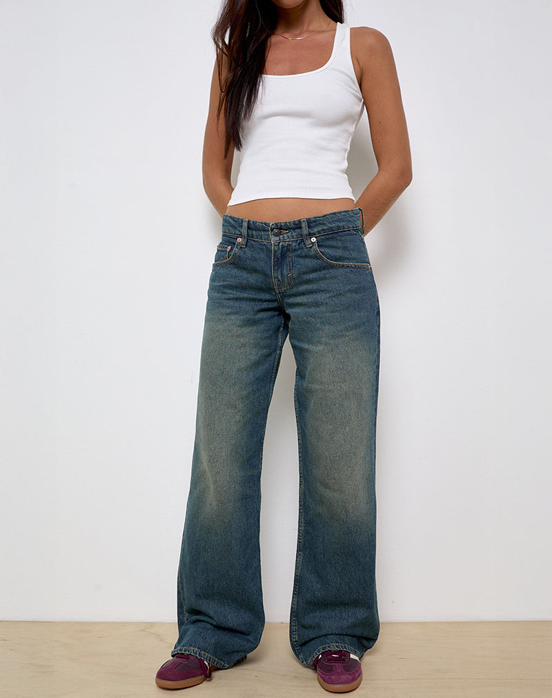 Jean parallèle taille basse, vert vintage Used