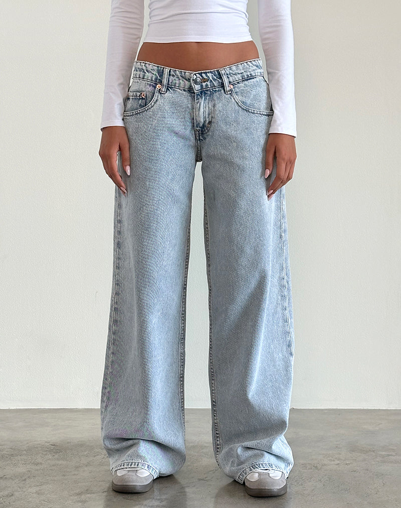 Jean spacieux à taille basse, délavé 80's Light Wash Blue