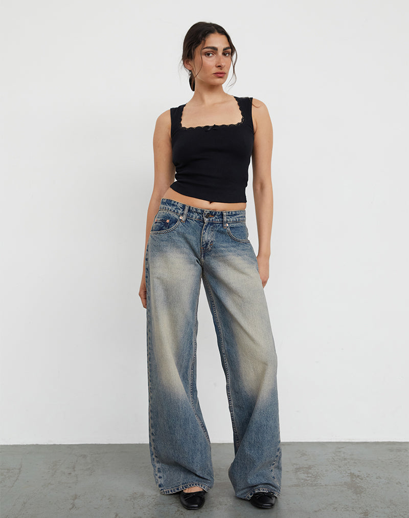 Jean à taille basse extra-large Roomy, bleu sale