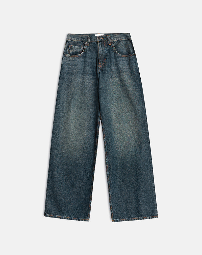 Image d'un jean ample taille basse vert sale