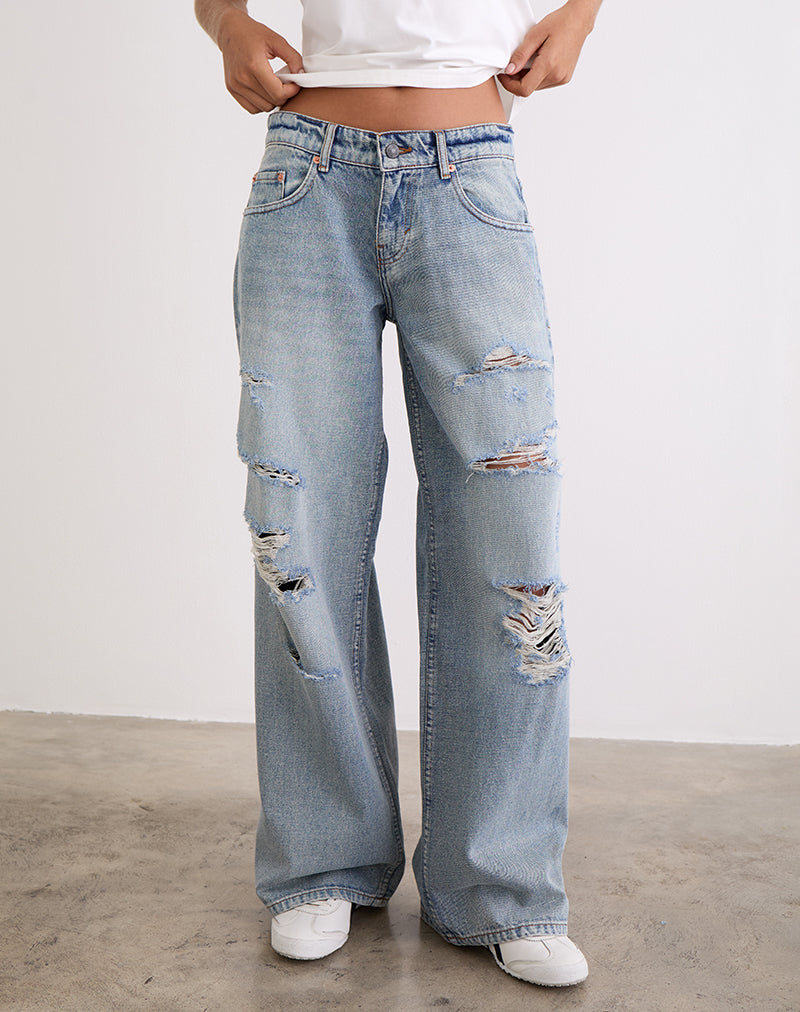 Image de Jeans Roomy à taille basse en Extreme Rip Vintage Blue