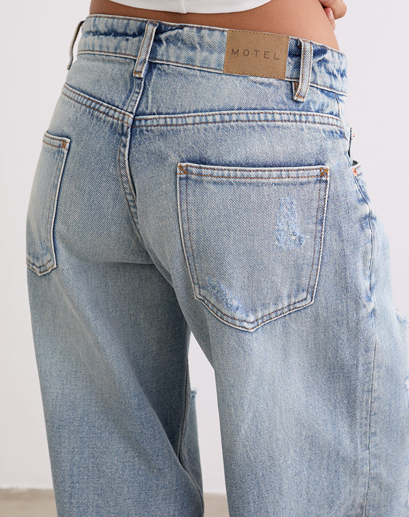 Image de Jeans Roomy à taille basse en Extreme Rip Vintage Blue