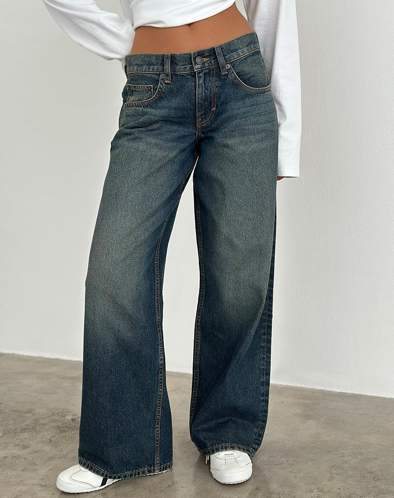 Image d'un jean ample taille basse vert sale