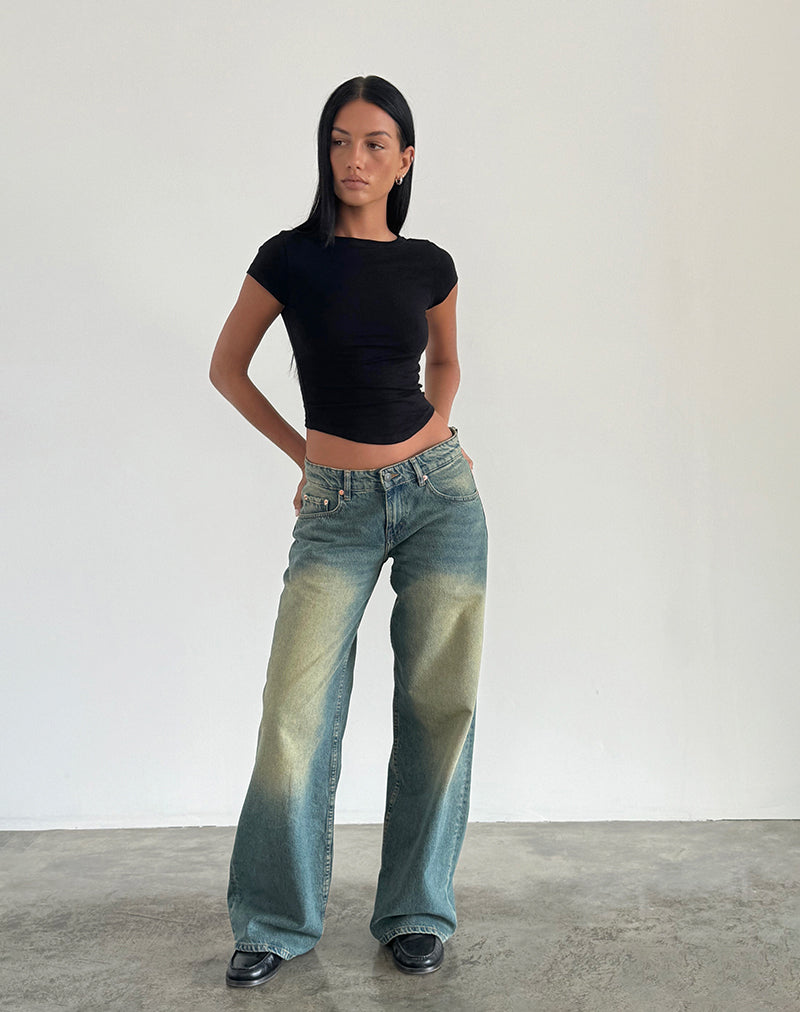 Jean à taille basse extra-large Roomy en vert moyen usé