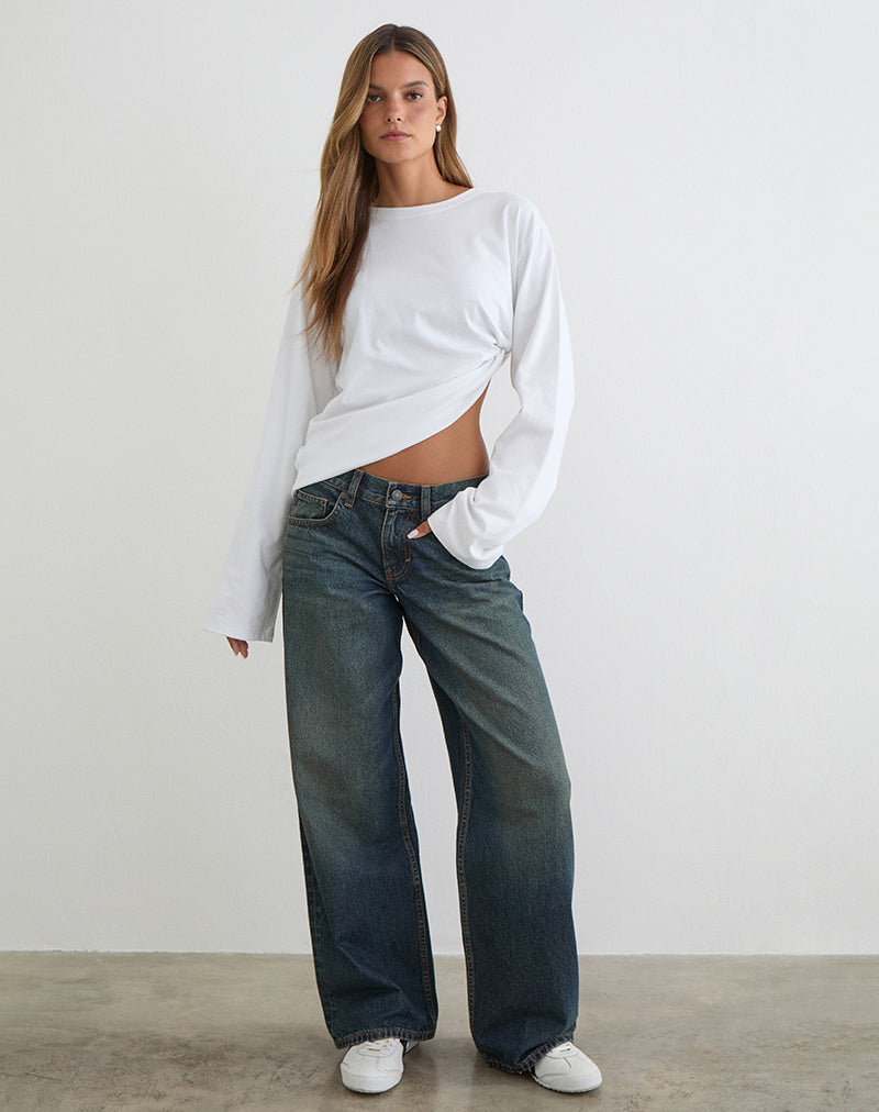 Image d'un jean ample taille basse vert sale