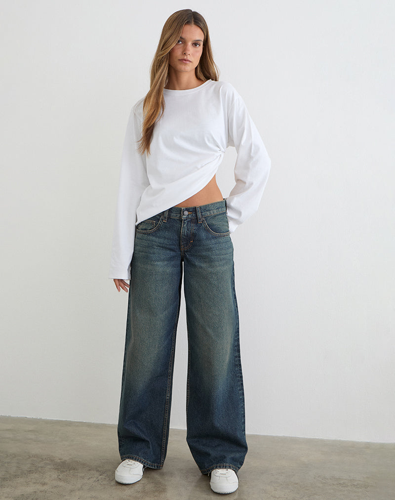 Image d'un jean ample taille basse vert sale