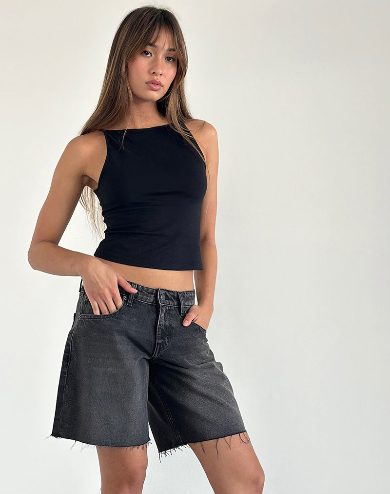 Image de Short Roomy à taille basse en noir lavé et gris