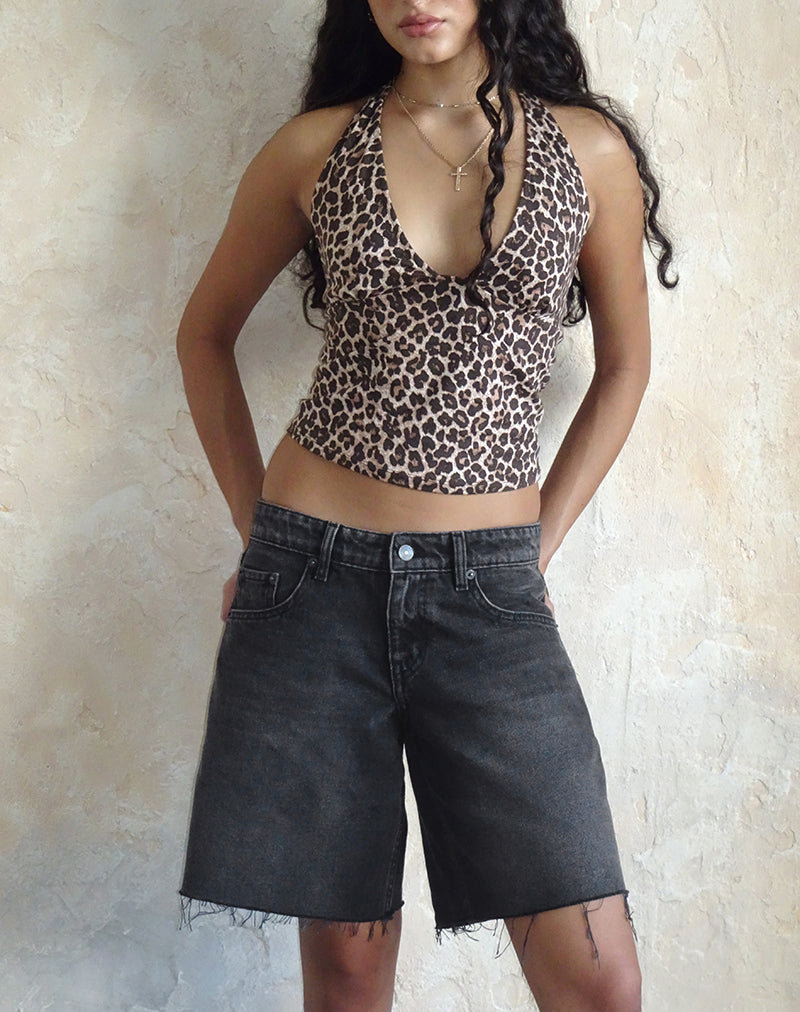 Short spacieux à taille basse en noir lavé et gris