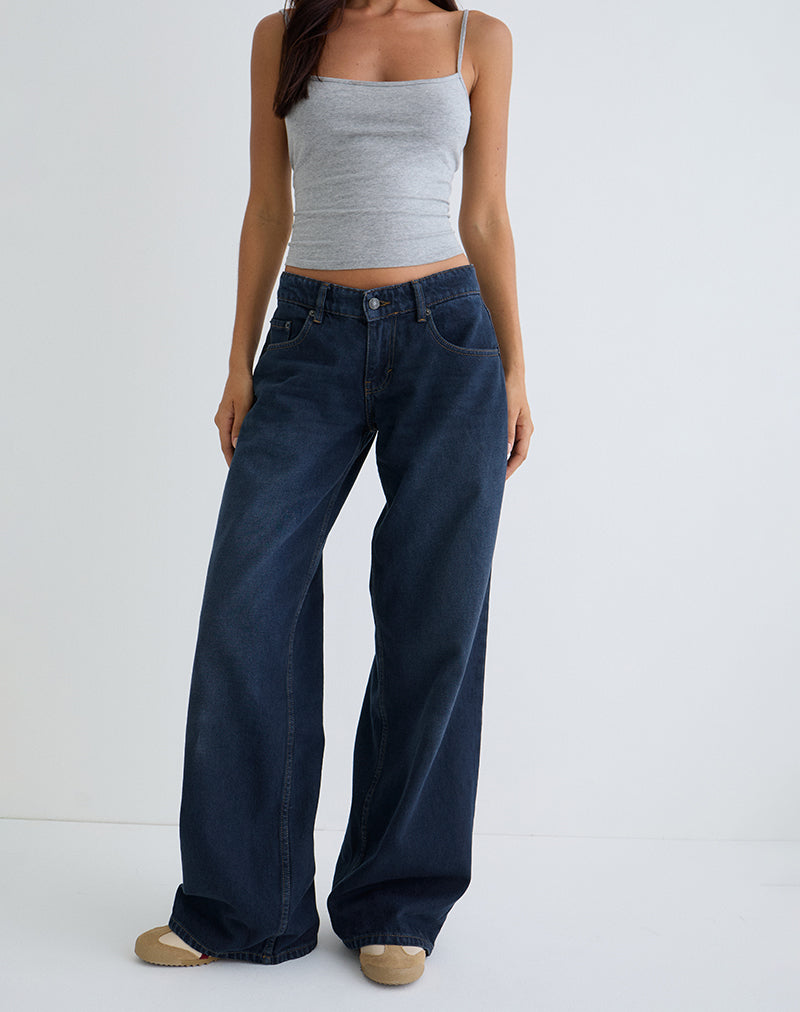 Jean spacieux à taille basse, bleu fumé