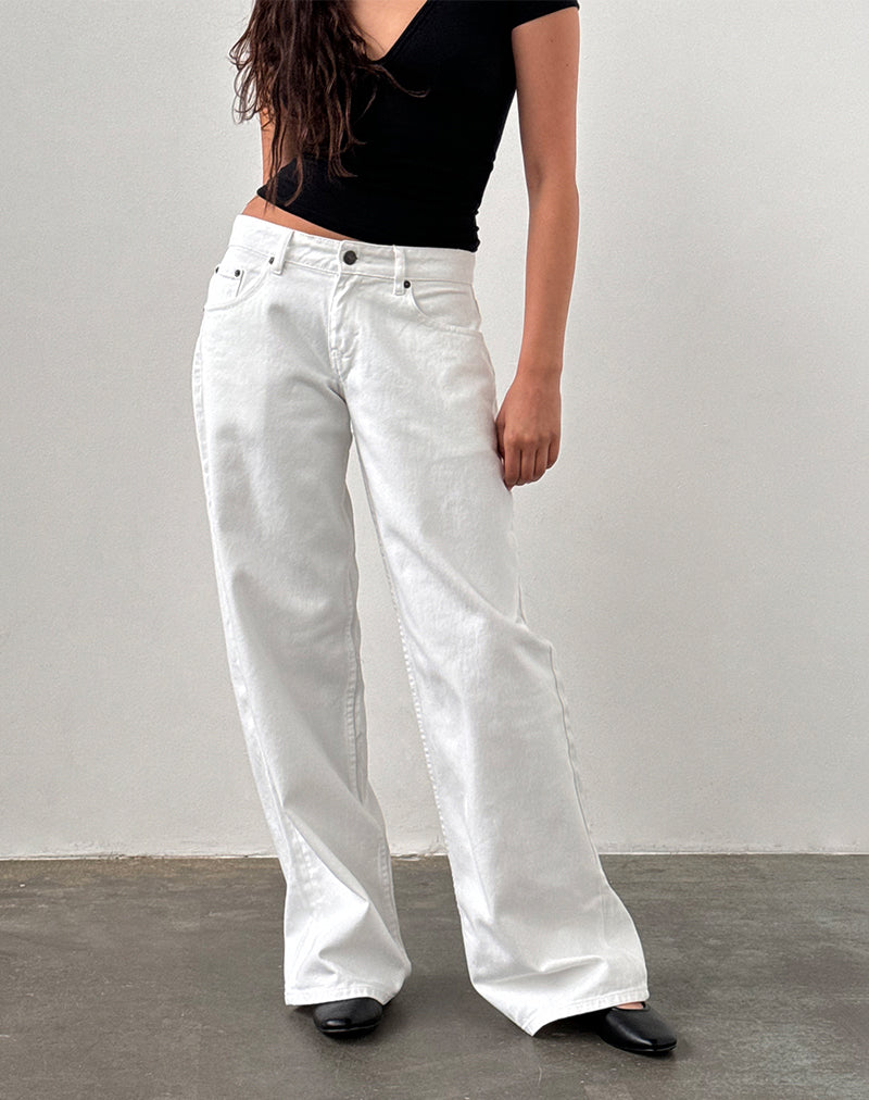 Jean spacieux à taille basse, blanc véritable
