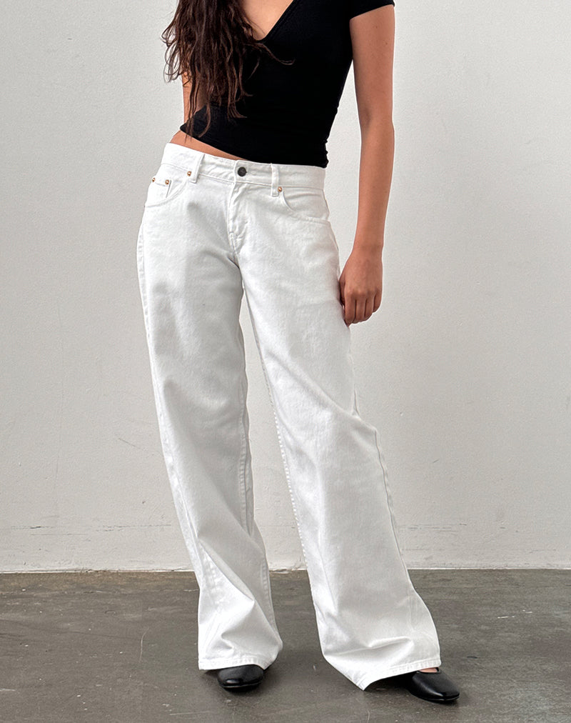 Jean spacieux à taille basse, blanc véritable