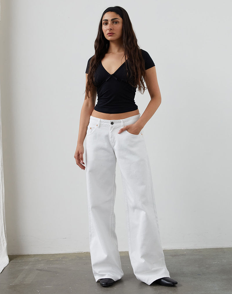 Jean spacieux à taille basse, blanc véritable