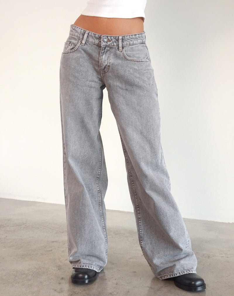 Jean à taille basse extra-large Roomy, délavé gris