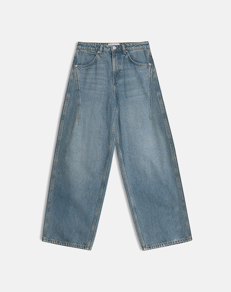 Image de Jeans larges et décolletés en bleu vintage vert